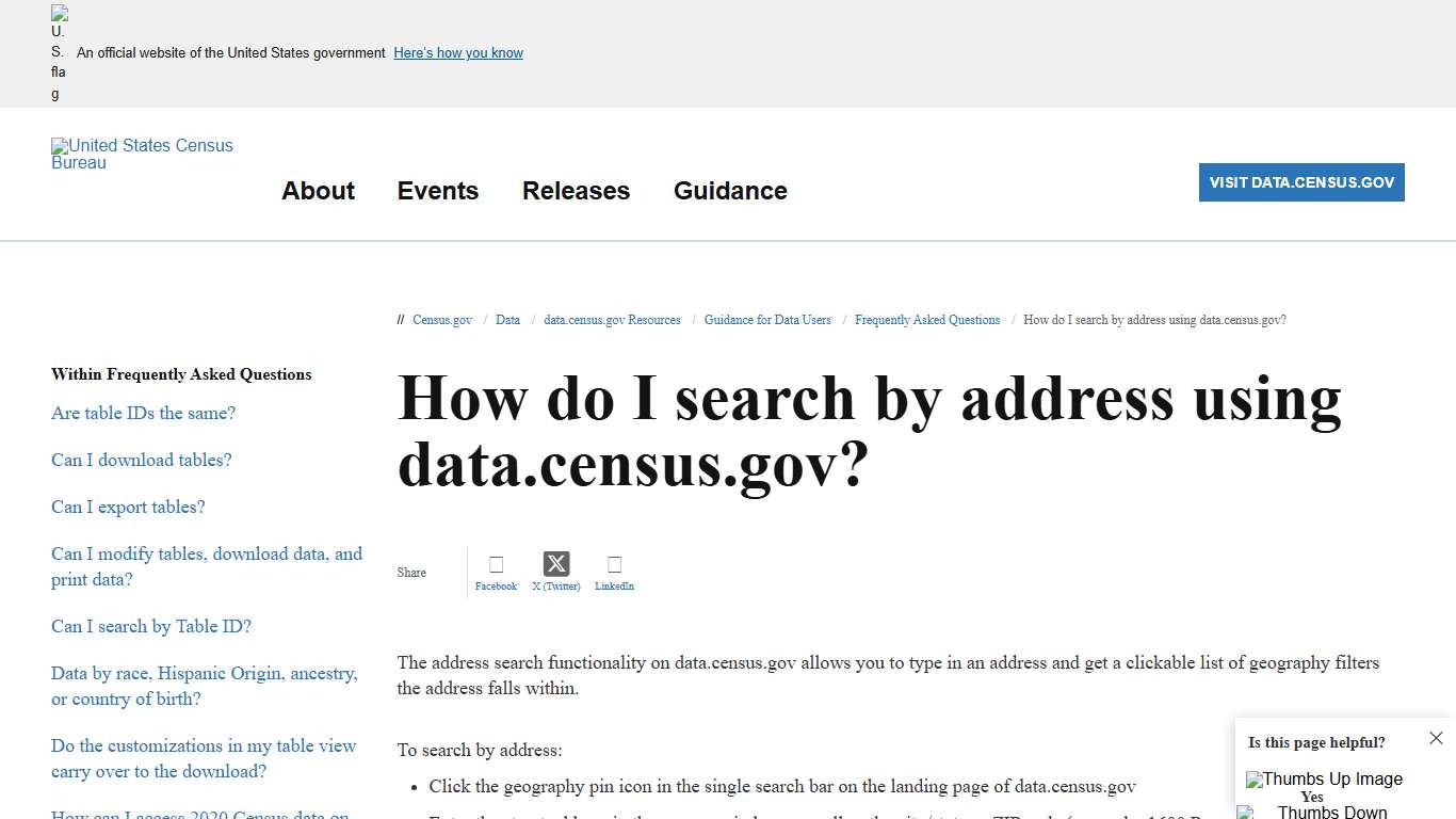 How do I search by address using data.census.gov?